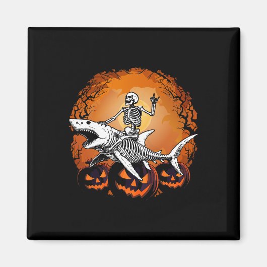 スケルトン乗馬シャーク怠惰ハロウィーンのおもしろい衣装 マグネット (正面)