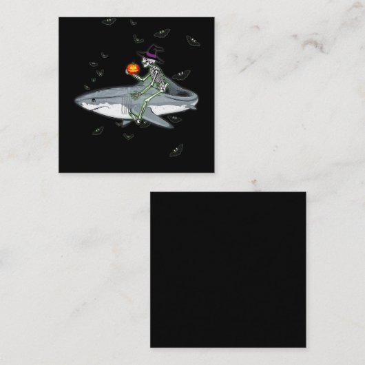 スケルトン乗馬シャーク – 面白いハロウィーンシャークギフト スクエア名刺 (正面/裏面)