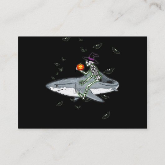 スケルトン乗馬シャーク – 面白いハロウィーンシャークギフト 名刺 (正面)
