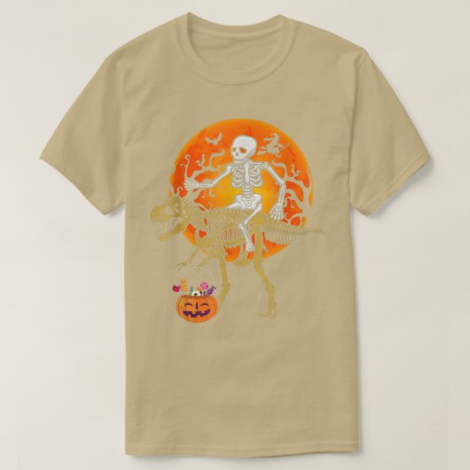 スケルトン乗馬スケルトン恐竜Tレハおもしろいロ Tシャツ (デザイン正面)