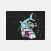 スケルトン乗馬ゾンビシャーク面白いハロウィーンギフト フリースブランケット (正面(横))