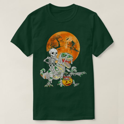 スケルトン乗馬ミイラ恐竜おかしなハロウィーンパム Tシャツ (デザイン正面)