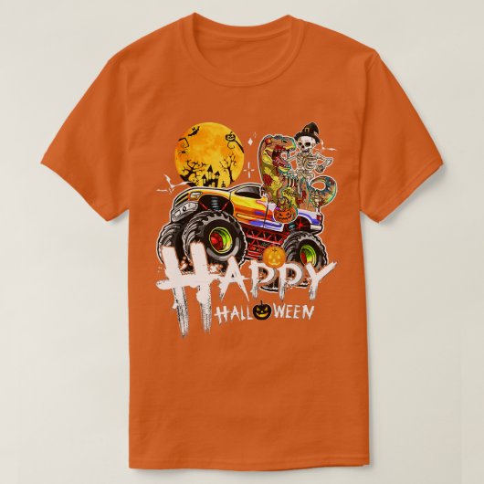 スケルトン乗馬ミイラ恐竜のモンスタートラックハロ Tシャツ (デザイン正面)
