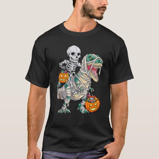 スケルトン乗馬ミイラ恐竜レックスハロウィンポンプ Tシャツ (正面)