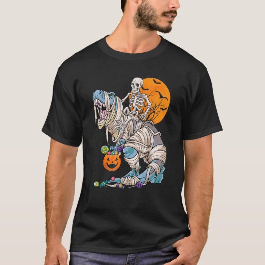 スケルトン乗馬ミイラ恐竜レックスハロウィンポンプ Tシャツ (正面)