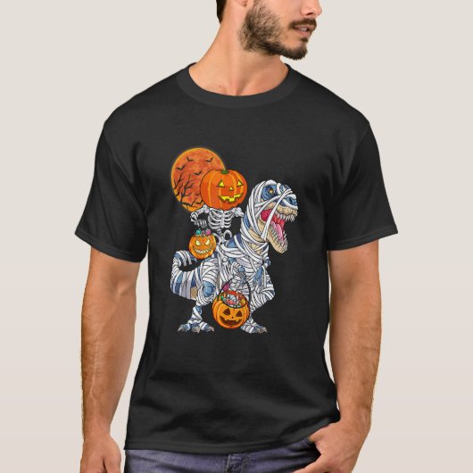スケルトン乗馬ミイラ恐竜レックスハロウィンポンプ Tシャツ (正面)