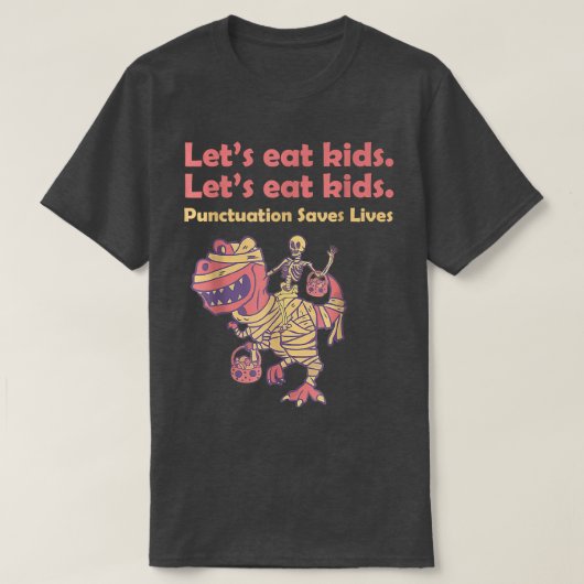 スケルトン乗馬ミイラ恐竜レッツ食べキッズホール Tシャツ (デザイン正面)