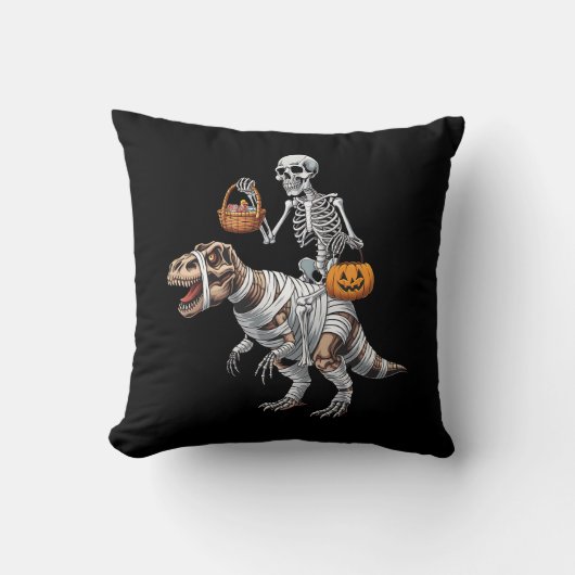 スケルトン乗馬ミイラ恐竜Tレックスハロウィンおもしろい クッション (正面)