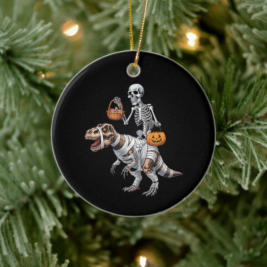 スケルトン乗馬ミイラ恐竜Tレックスハロウィンおもしろい セラミックオーナメント (ツリー)
