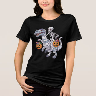 スケルトン乗馬ミイラ恐竜Tレックスハロウィンおもしろい トライブレンドTシャツ