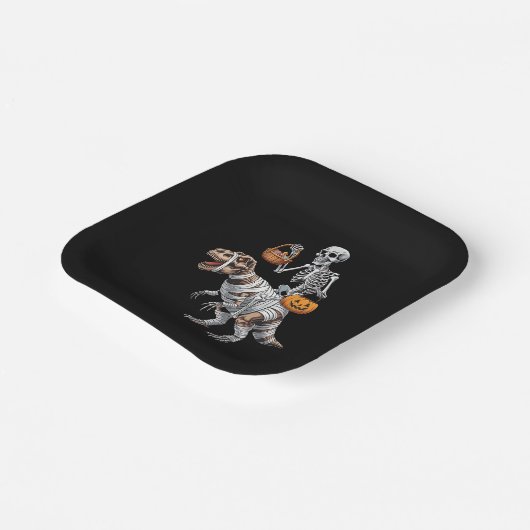 スケルトン乗馬ミイラ恐竜Tレックスハロウィンおもしろい ペーパープレート (傾斜あり)