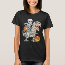 スケルトン乗馬ミイラ恐竜Tレックスハロウィンおもしろい Tシャツ