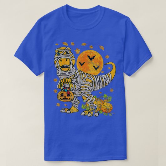 スケルトン乗馬ミイラ恐竜Tレックスハロウィンおもしろい Tシャツ (デザイン正面)