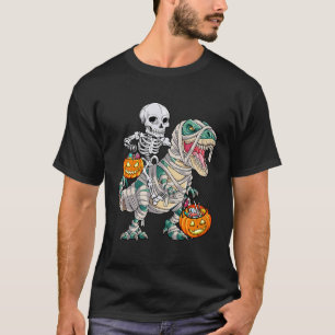 スケルトン乗馬ミイラ恐竜Tレックスハロウィンおもしろい Tシャツ