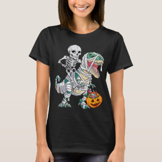 スケルトン乗馬ミイラ恐竜Tレックスハロウィンキッド Tシャツ