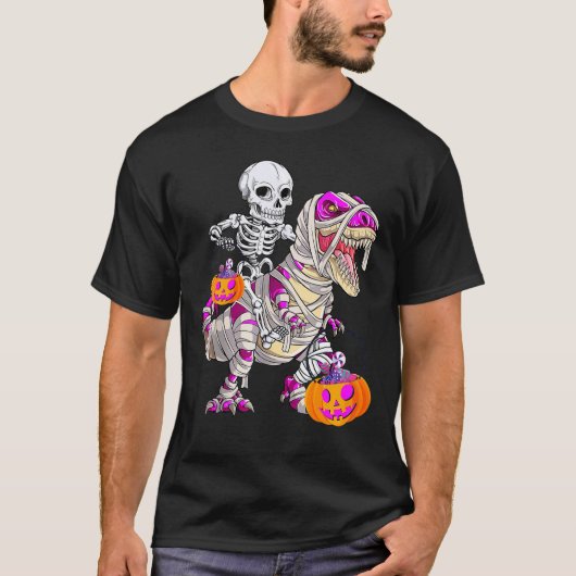 スケルトン乗馬ミイラ恐竜Tレックスハロウィンピン Tシャツ (正面)