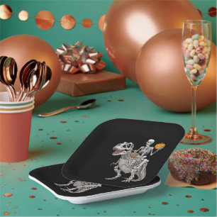 スケルトン乗馬ミイラ恐竜Tレックスハロウィン ペーパープレート