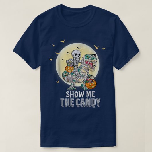 スケルトン乗馬ミイラ恐竜T再ハロウィンポンプ Tシャツ (デザイン正面)
