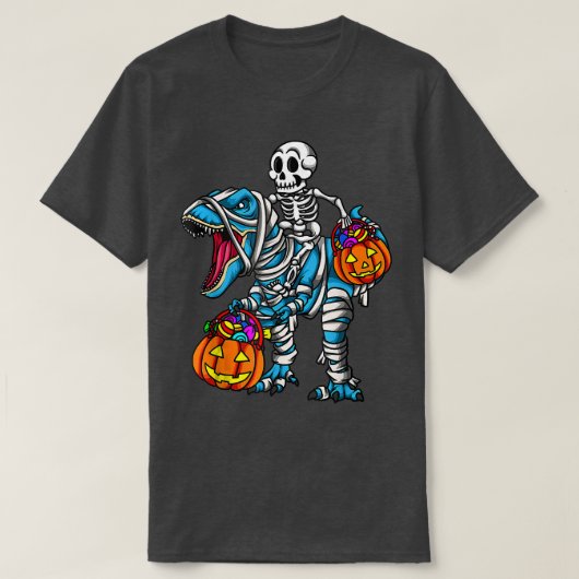 スケルトン乗馬ミイラ恐竜T再ハロウィンポンプ Tシャツ (デザイン正面)