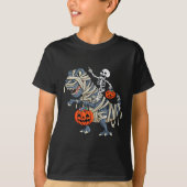 スケルトン乗馬ミイラTレックスハロウィンボーイズガールズK Tシャツ (正面)