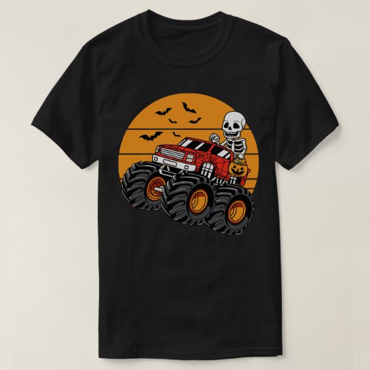 スケルトン乗馬モンスタートラックハロウィーンの衣装 Tシャツ (デザイン正面)