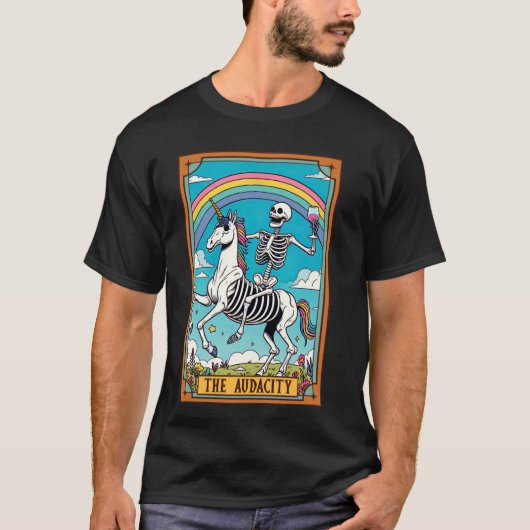 スケルトン乗馬ユニコーン皮肉ザ大胆なタロット Tシャツ (正面)