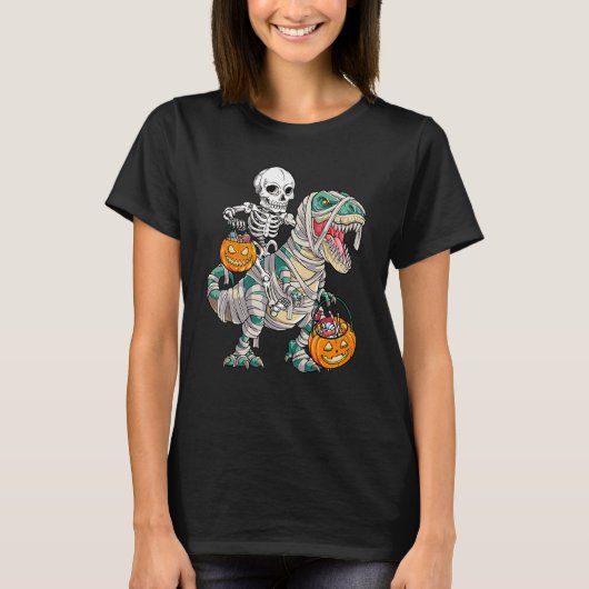 スケルトン乗馬レックスミイラ恐竜キッズTrick or T Tシャツ (正面)