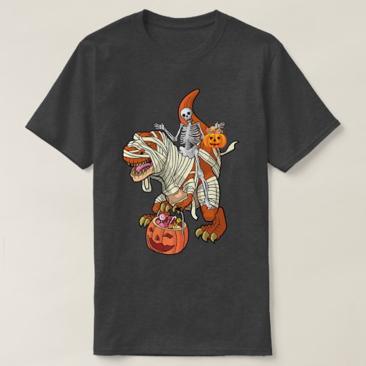スケルトン乗馬恐竜ミイラかぼちゃハロウィーンT Tシャツ (デザイン正面)