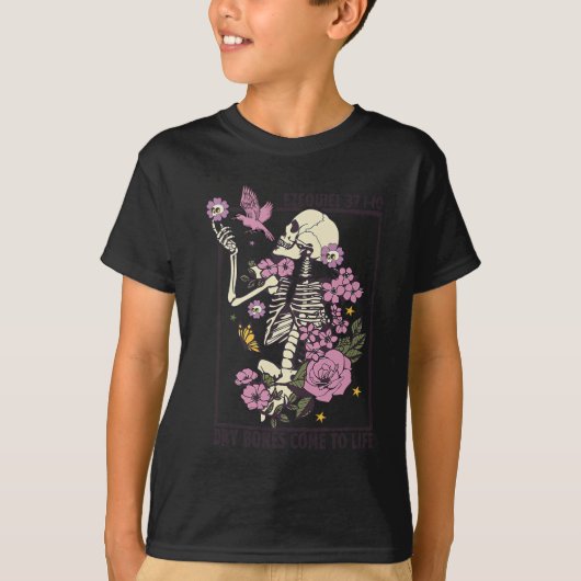 スケルトン乾いた来骨を生き生きとしたキリスト教徒 Tシャツ (正面)