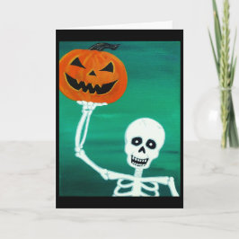 スケルトン保持カボチャのハロウィングリーティングカード カード