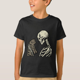 スケルトン保持キャットおもしろいハロウィーンスカルメンズウィメンズ Tシャツ