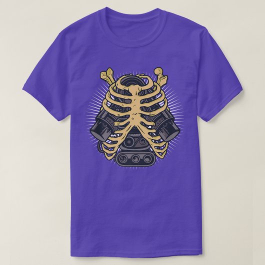 スケルトン及び自動車エンジンのマシンボーン Tシャツ (デザイン正面)