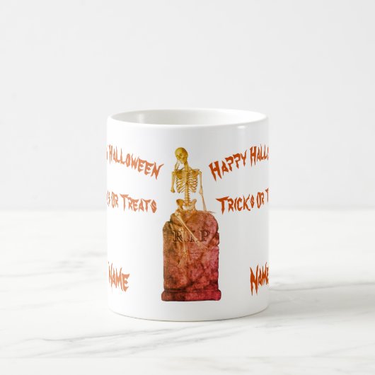 スケルトン墓石ハロウィンおもしろいパーソナライズされた コーヒーマグカップ (中央)