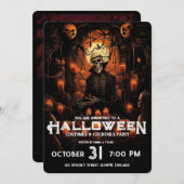 スケルトン大人ハロウィーン怖いカクテルパーティー 招待状 (正面/裏面)