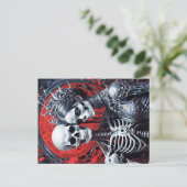 スケルトン夫妻は赤い背景で ポストカード (スタンド正面)