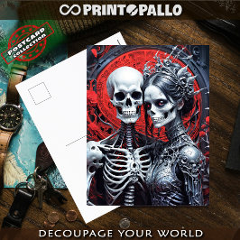 スケルトン夫妻は赤い背景で ポストカード