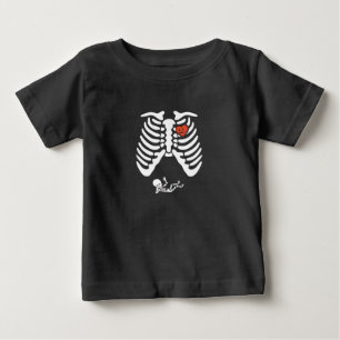 スケルトン妊娠スプキーハロウィーンカボチャベビーB ベビーTシャツ