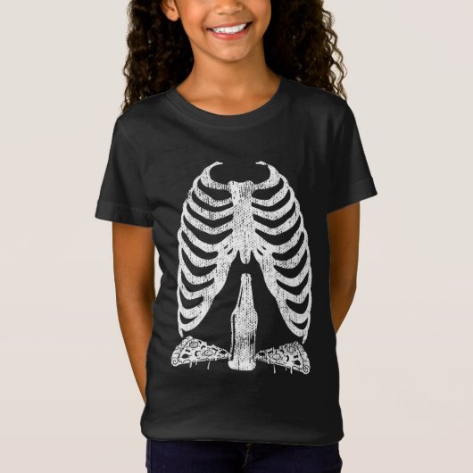 スケルトン妊娠ピザビールX線ハロウィーン Tシャツ (正面)