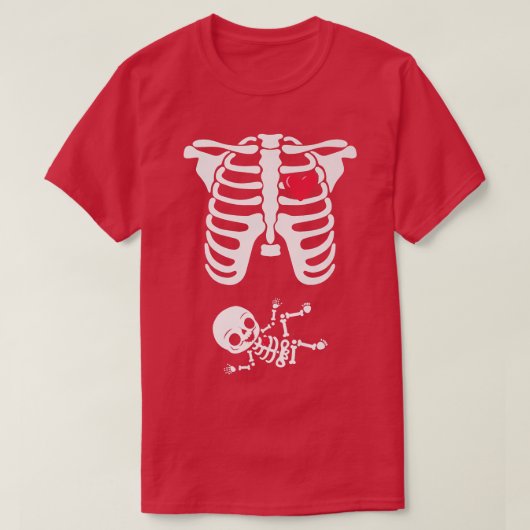スケルトン妊娠告知T型X線ハロウィーン Tシャツ (デザイン正面)
