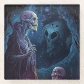 スケルトン完全に死んでいなクリーチャーのホラーアート ガラスコースター (正面)