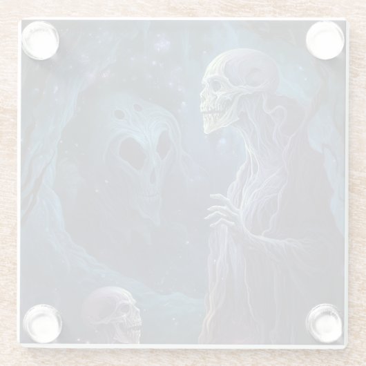スケルトン完全に死んでいなクリーチャーのホラーアート ガラスコースター (裏面)