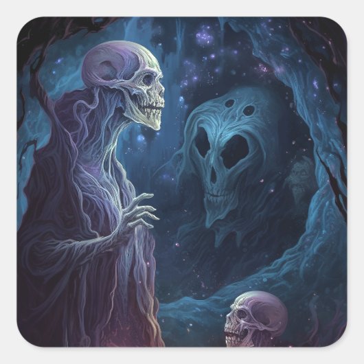 スケルトン完全に死んでいなクリーチャーのホラーアート スクエアシール (正面)