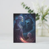 スケルトン完全に死んでいなクリーチャーのホラーアート ポストカード (スタンド正面)