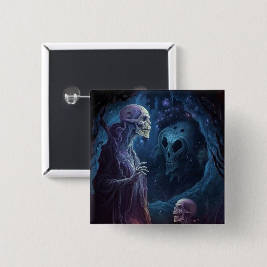 スケルトン完全に死んでいなクリーチャーのホラーアート 缶バッジ (正面&裏面)