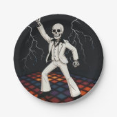 スケルトン幽霊のよく出るディスコハローウィンパーティ ペーパープレート (正面)