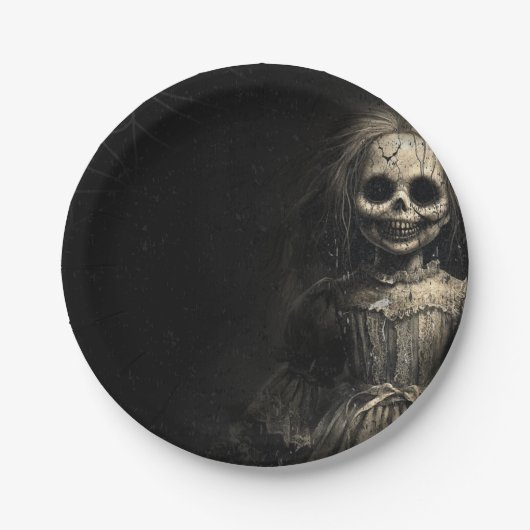スケルトン幽霊のよく出るドールハロウィーンの衣装パーティー ペーパープレート (正面)
