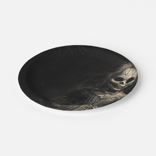 スケルトン幽霊のよく出るドールハロウィーンの衣装パーティー ペーパープレート (アングル)