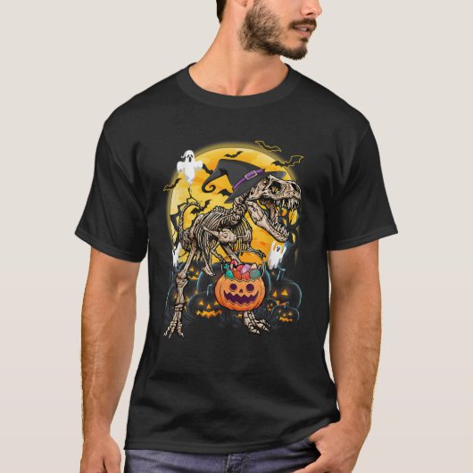 スケルトン恐竜ハロウィーンTレックスカボチャの衣装 Tシャツ (正面)