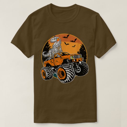 スケルトン恐竜乗馬モンスタートラックハロウィーンK Tシャツ (デザイン正面)