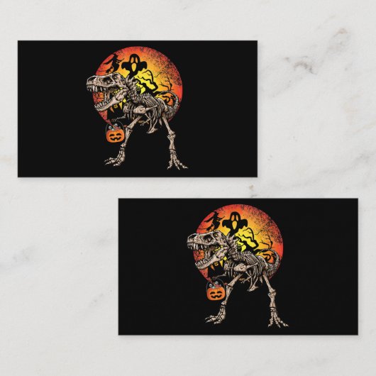 スケルトン恐竜Tレックスパンプキンハロウィーンの衣装 名刺 (正面/裏面)